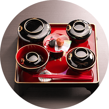 赤い器のお食い初め膳